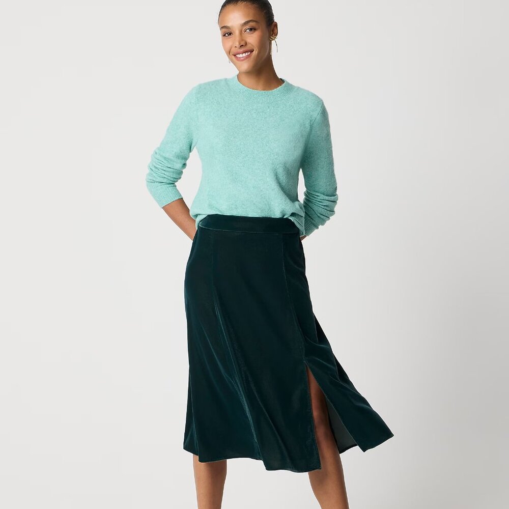 J. Crew Factory Green Velvet Midi Skirt M